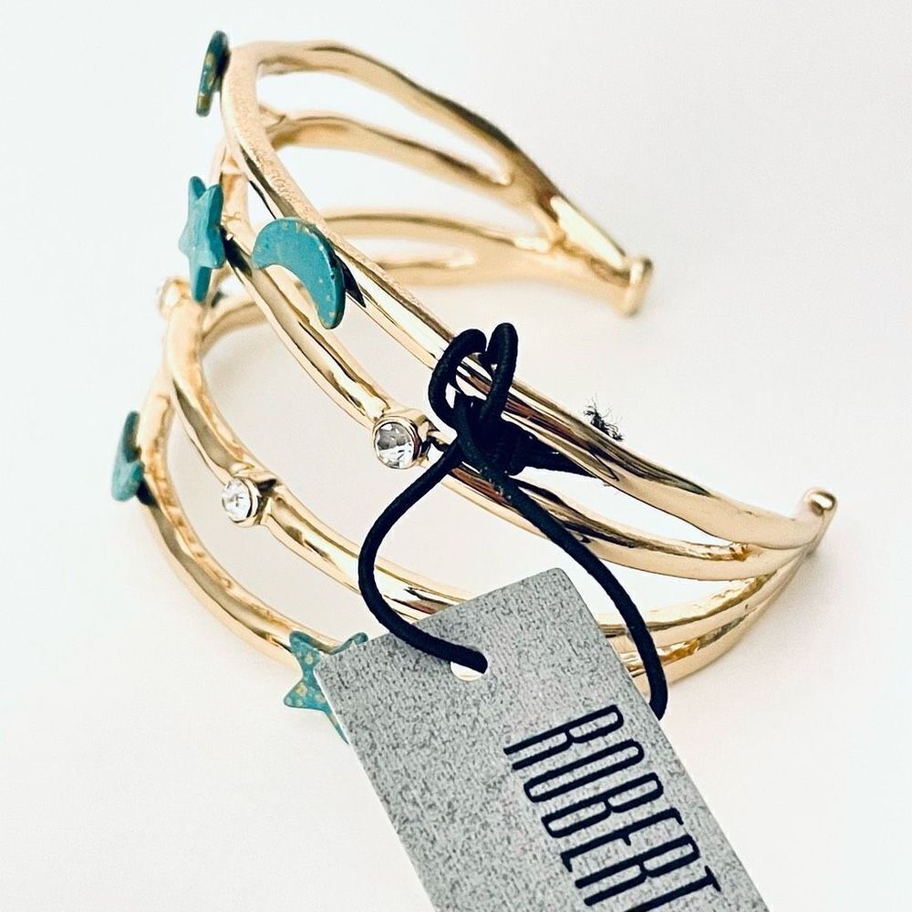 NWT Robert Lee Morris multi-row celestial Gold green patina Cuff Bangle Bracelet - Picture 2 of 12